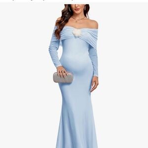 Elegant Off-Shoulder Light Blue Maternity Dress